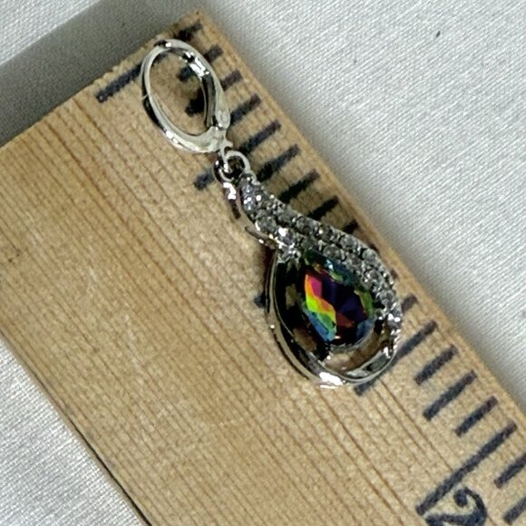 Rainbow Teardrop Crystal & Rhinestone Silver Tone Drop Earrings - Picture 8 of 9